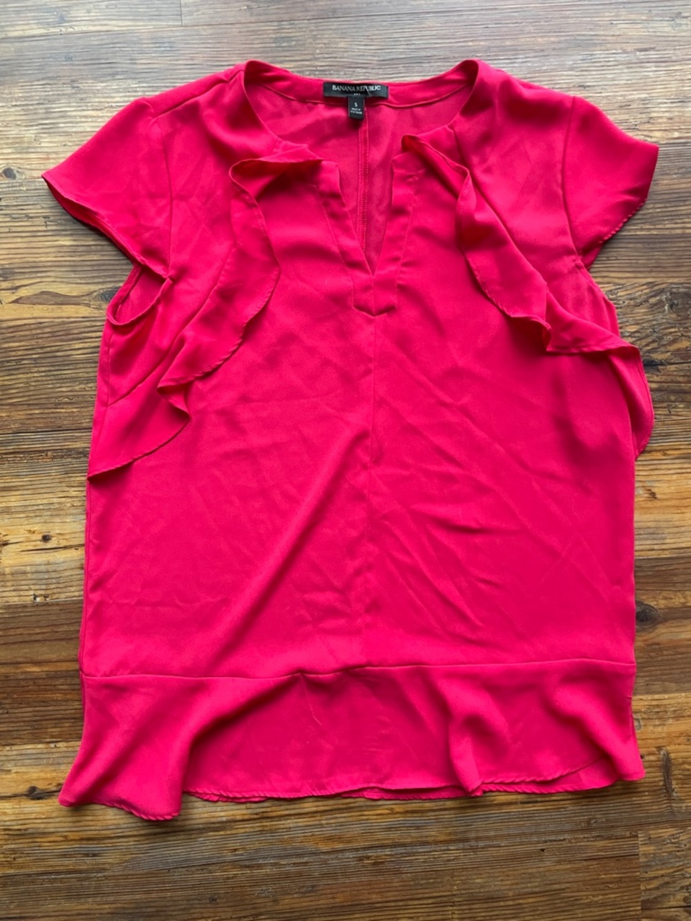 Banana Republic Hot Pink Ruffle Cap-Sleeve Blouse
